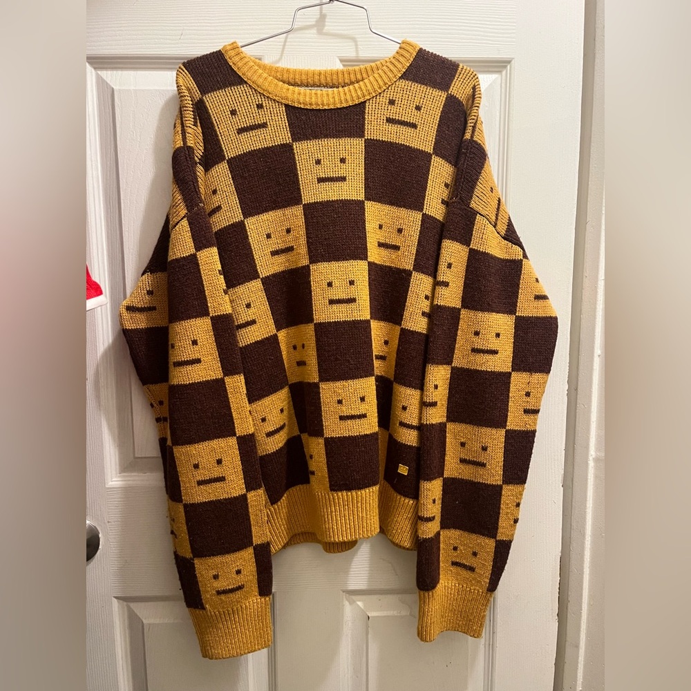 Acne Studios Checkboard Face  Orange & Brown Crewneck Size Large Womens Oversize